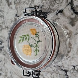 Vintage Yellow Rose Cross-stitch Jar